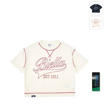 【FILA】KIDS 女童款 吸濕排汗 短袖圓領T恤-米白 5TEZ-4423-IV