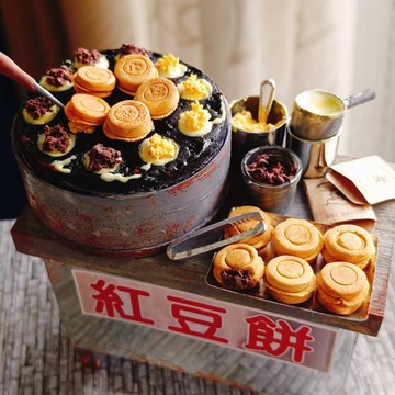 紅豆餅 紅豆 宵夜 攤車 夜市 點心 小吃 台式 袖珍 手作 食玩