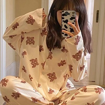 秋冬新品//臺灣出貨 長袖睡衣女生 卡通睡衣套裝 睡衣女 睡衣日系長袖長褲春秋款閨蜜裝冷淡風可外穿家居服倆件套