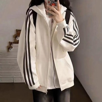 已售9642件💖REOY 外套女 美式 拉鏈外套 寬鬆  三條槓外套 潮流 男女衣服 刷毛 外套 開衫 上衣