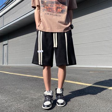 麂皮絨短褲男款夏季薄款五分褲側邊條紋休閑運動中褲美式籃球褲男