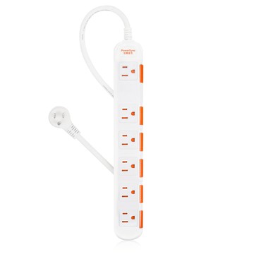 PowerSync 群加 1開6插加大間距安全防塵防雷擊延長用電源線組 TS6W9045  4.5m  白色  1條