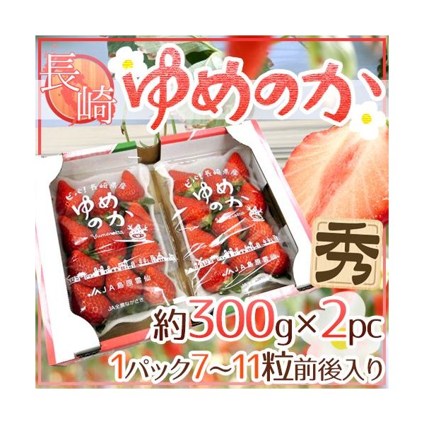 長崎産イチゴ ”ゆめのかいちご” 約300g×2pc 大粒1パック7〜11粒前後 送料無料