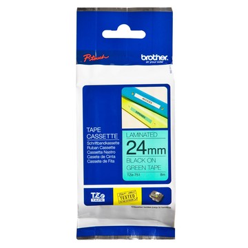 BROTHER TZe-751 護貝標籤帶 24mm 綠底黑字