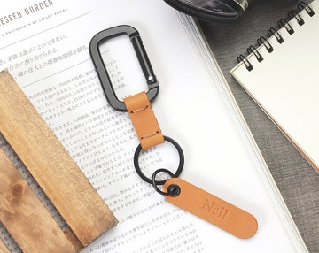 個性化黑色方形登山扣皮革鑰匙扣| 自定義名稱標籤