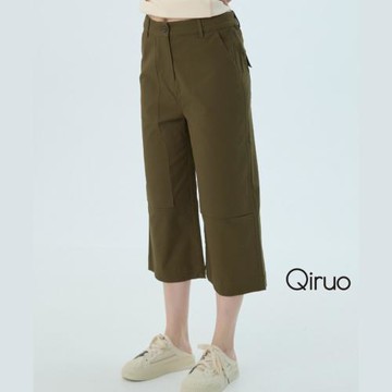 【Qiruo 奇若】秋冬專櫃精品休閒褲2517C 綠色寬褲設計