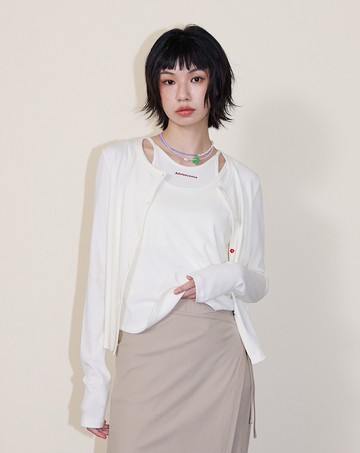 A｜英文字印花兩件式彈性合身背心(兩色)