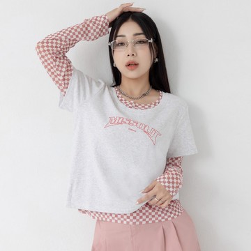 【PolyLulu】 圓領撞色印花短袖TEE MUA! 中大尺碼上衣