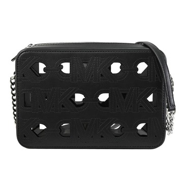 MICHAEL KORS JET SET MK車線穿孔造型拉鍊斜背方包.黑