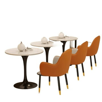 巖板小圓桌家用茶幾小戶型休息區接待洽談桌子陽臺休閑茶桌椅組合[DD010109]