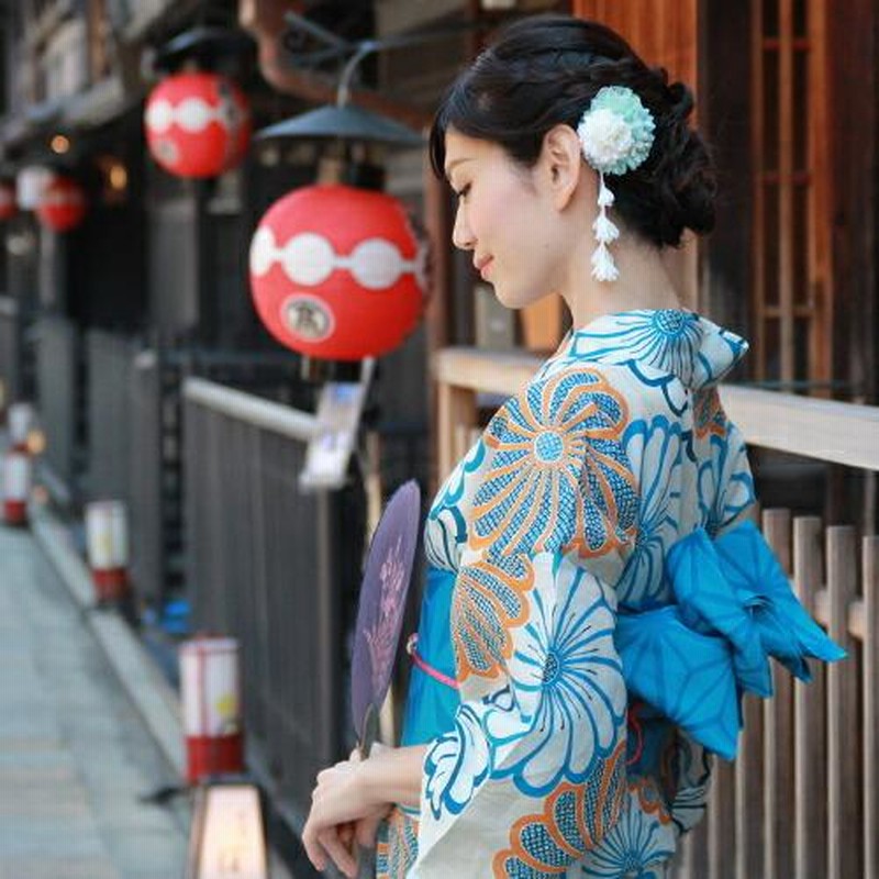 浴衣 単品 レトロ 高級変わり織り綿麻浴衣単品「生成り地に青