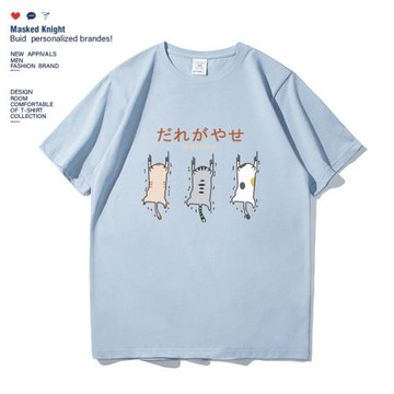 夏季新款日系卡通貓咪印花短袖t恤男港風學生韓版潮流半袖體恤