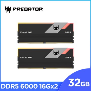 Acer Predator Vesta2 DDR5-6000 32G(16*2)(CL30)黑  RGB 超頻桌上型記憶體