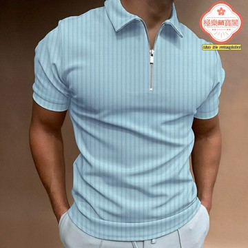 【潮酷拉鍊領】POLO衫 男士短袖 條紋T恤 馬球衫 翻領上衣 商務休閒 速乾透氣 春夏新款 歐美版型 亞馬遜熱銷