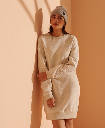 Superdry Women's Women's Established Crew Sweat Dress Beige / Oatmeal Marl - Size: 18 Size: 14