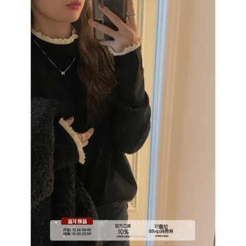 烏77半高領蕾絲拼接長袖T恤女夏修身顯瘦氣質打底衫灰色百搭上衣