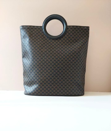 【特選貨品】稀有中古二手Celine大皮革圓環老花托特包小手挽提袋