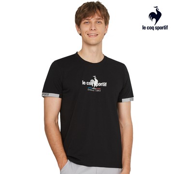 【LE COQ SPORTIF 法國公雞】網路獨家 男女款黑色休閒經典短袖T恤LWT23901
