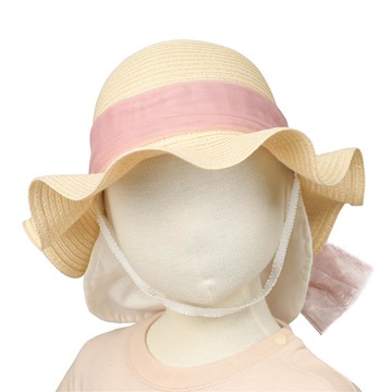akachan honpo - 波浪邊帽-可洗可折疊 薄紗蝴蝶結-象牙白色