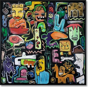 抽象彩色帆布畫 - 塗鴉藝術，當代城市牆面裝飾