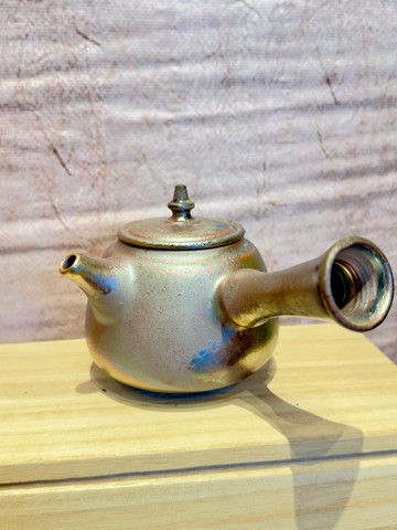 新年送禮  鎏金歲月 側把柴燒壺 獨一無二落灰金彩