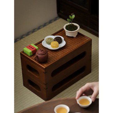 竹制雙層多寶閣置物柜竹編乾隆百寶箱茶臺桌面茶具收納盒儲物架