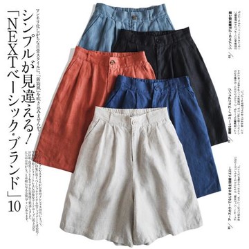 (免運)客供14支琎口100法國亞麻 微厚不透清爽半松緊腰五分闊腿短褲中褲