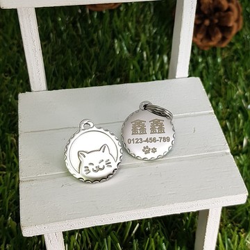 【FulgorJewel】貓名牌 姓名牌 免費刻字 不鏽鋼 花邊胖胖喵