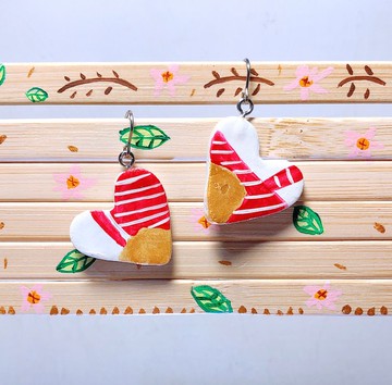 愛你愛心 手作黏土耳環 手繪捏製 不銹鋼 吊墜款