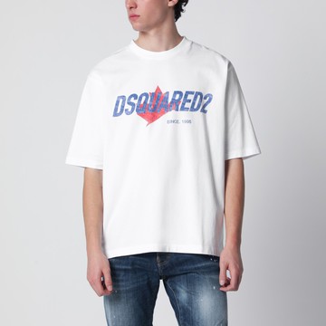 White loose-fit T-shirt with logo print