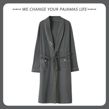 2025年睡袍男士春秋季純棉長袖高級感新款浴袍大碼薄款秋天家居服