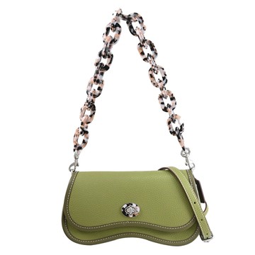 COACH CK113 Coachtopia 荔枝皮革波浪翻蓋粗鏈兩用包.橄欖綠