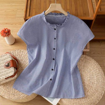 ⚡任選２件＄９９９⚡中大尺碼 襯衫 法式木耳邊領口飛袖襯衫【042366】JUL09｜1色  19LADY〔現貨〕