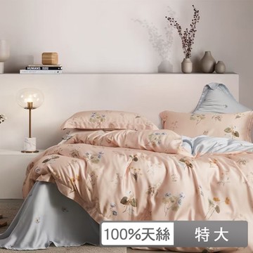 貝兒居家寢飾生活館 100%天絲四件式兩用被床包組 特大雙人 飛顏