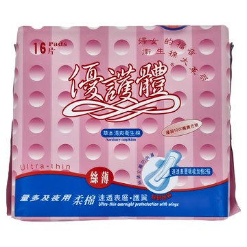 UFT plus 優護體 草本清爽衛生棉 16片 絲薄 量多 柔棉 速透表層 護翼  夜用型  1包