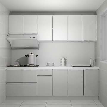 北區-結烤定規廚具240cm A-上櫃G001 白色+下櫃G003淺灰 EC