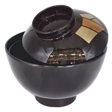 佐和陶瓷 赤漆結紋吸物碗 塑膠漆器 320mL 碗盤杯碟適用溫度-30°C~100°C 日本產  黑色 + 金色  1個