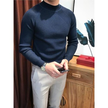 2023秋冬季修身毛衣男青年時尚百搭針織衫高端韓版潮流休閑打底衫