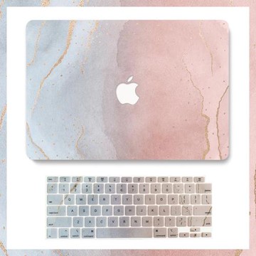 適用于蘋果筆記本macbook pro air13 15保護殼鍵盤膜粉藍漸變套裝