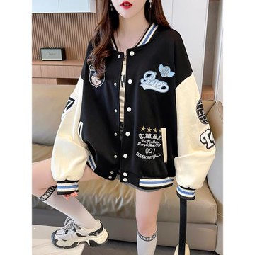 美式加絨加厚棒球服外套女秋冬季棉服2025新款初高中學生大童夾克