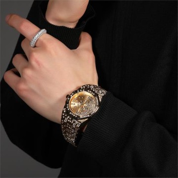 羅馬嘻哈新品鑲滿鉆星辰男士手表個性滿天星大表盤時尚休閑石英表