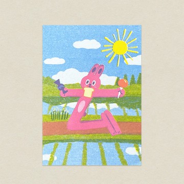 兔子的''ㄊ''/共學明信片/注音符號/孔版印刷