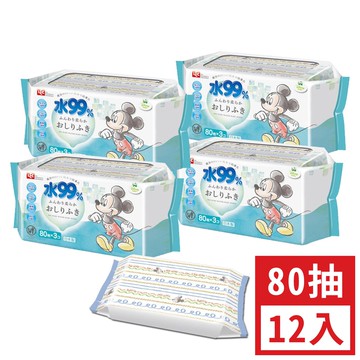 日本 LEC - 純水99%一般型擦屁屁濕紙巾-新款迪士尼-米奇米妮-12包入箱購組-80抽x12包入