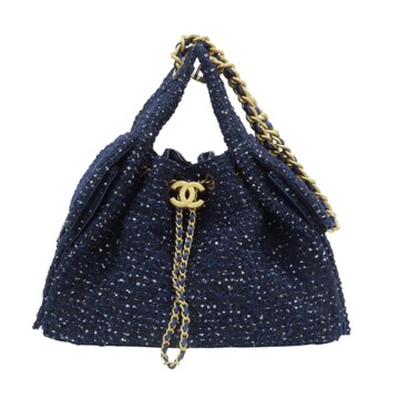 CHANEL 香奈兒 25 藍色 毛呢 肩背包 金扣 AS5293 【二手名牌BRAND OFF】