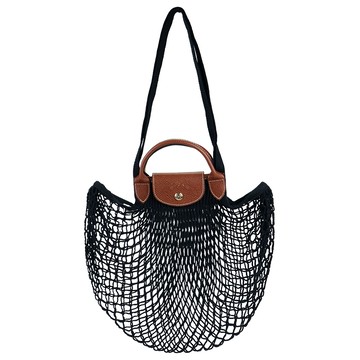LONGCHAMP LE PLIAGE FILET系列網狀棉質手提/肩背兩用包(黑)
