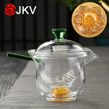 玻璃蓋碗茶杯銅配件鑲嵌泡茶碗耐高溫三才碗手抓壺茶碗大號茶具