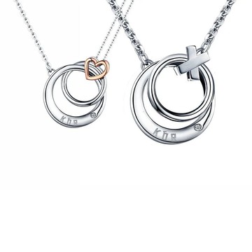 鑽石白鋼情侶項鍊  魅力圈套 情人節禮盒