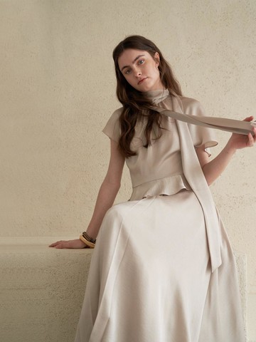 Bow Tie Asymmetric Long dress_Dutch White