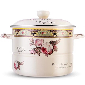 搪瓷蒸鍋燉鍋加厚平底湯鍋蒸鍋可蒸饅頭電磁爐燃氣通用帶蒸片。