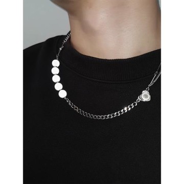 KVK 項鏈鎖骨鏈拼接愛心十字架反光珍珠鑲鉆歐美潮流合伙人同款